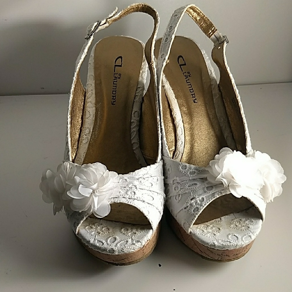 White wedge peeptoe heels